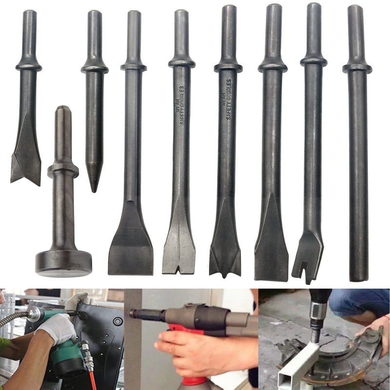GreatBba 9 Piece Pneumatic Chisel Air Hammer Punch Chipping Bits Set - Image 1
